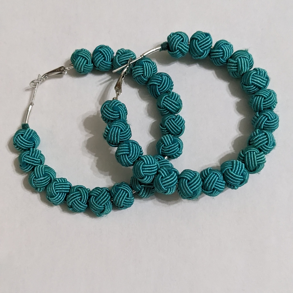 NWOT Turquoise Hoop Earrings with Yarn Detailing